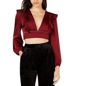 Leyden Plunging Ruffle V Neck Crop Top